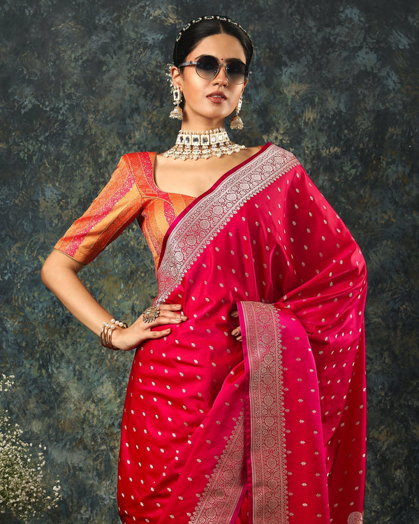 Zari Butta Banarasi Red Saree