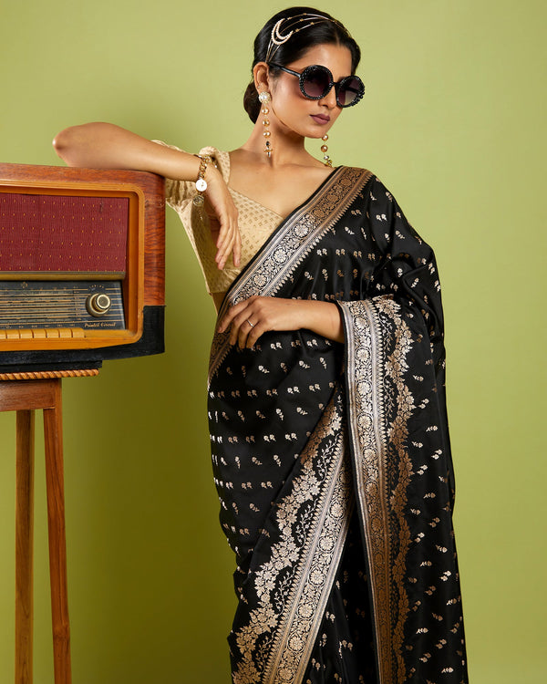 Black Woven Buttis Fancy Blended Banarasi  Silk Saree