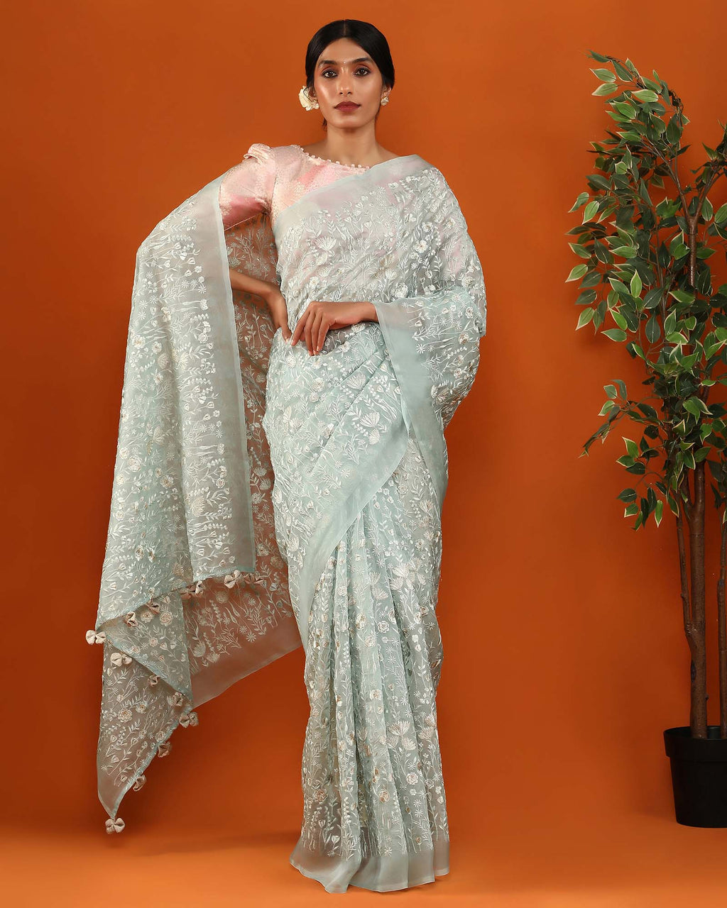 Green Organza Silk Saree