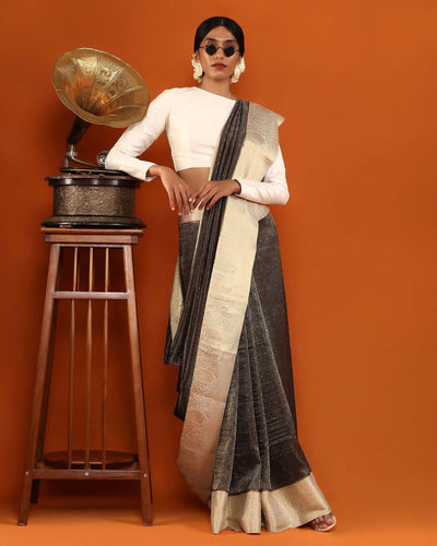 Black Mysore Crepe Silk Saree