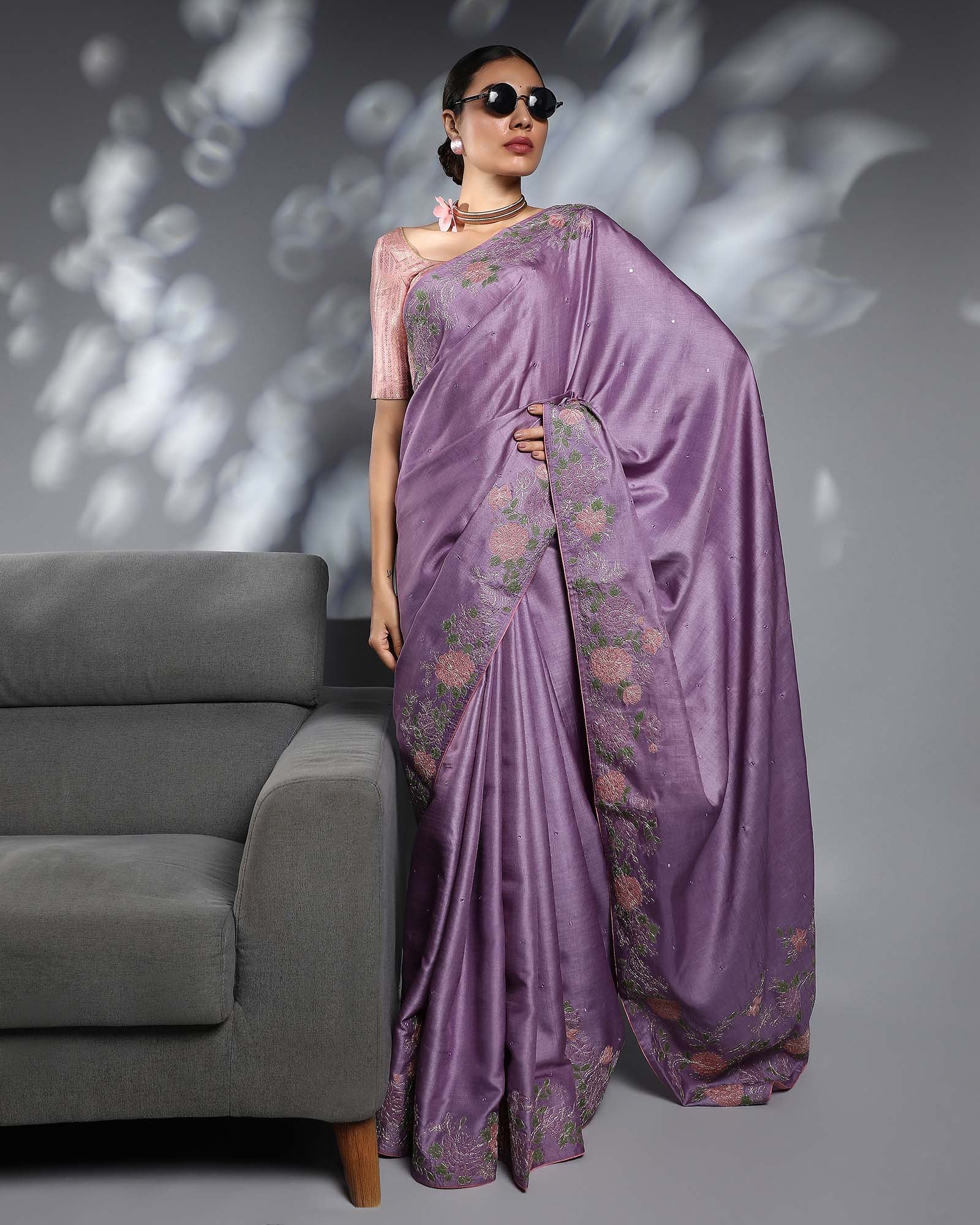 Purple Tussar Silk Saree
