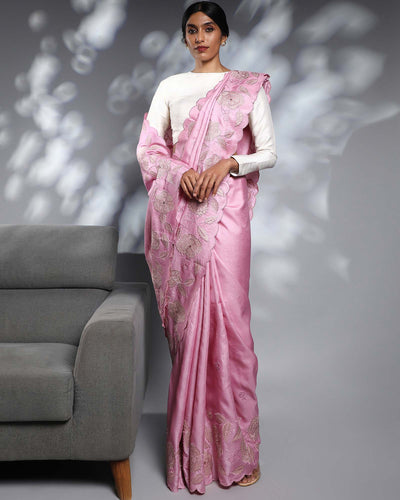 Pink Tussar Silk Saree