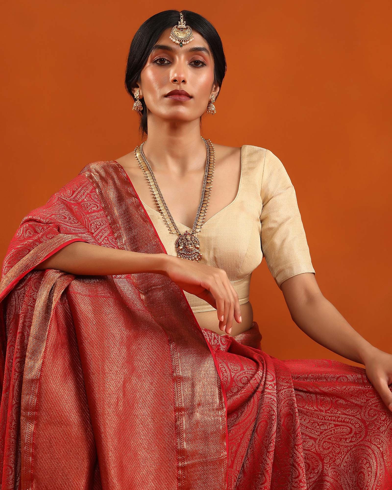 Red Mysore Crepe Silk Saree