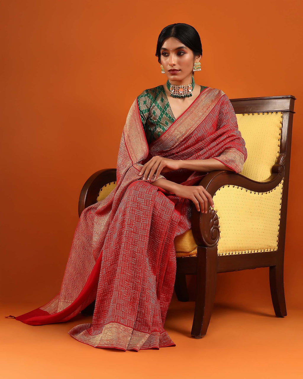 Red Mysore Crepe Silk Saree