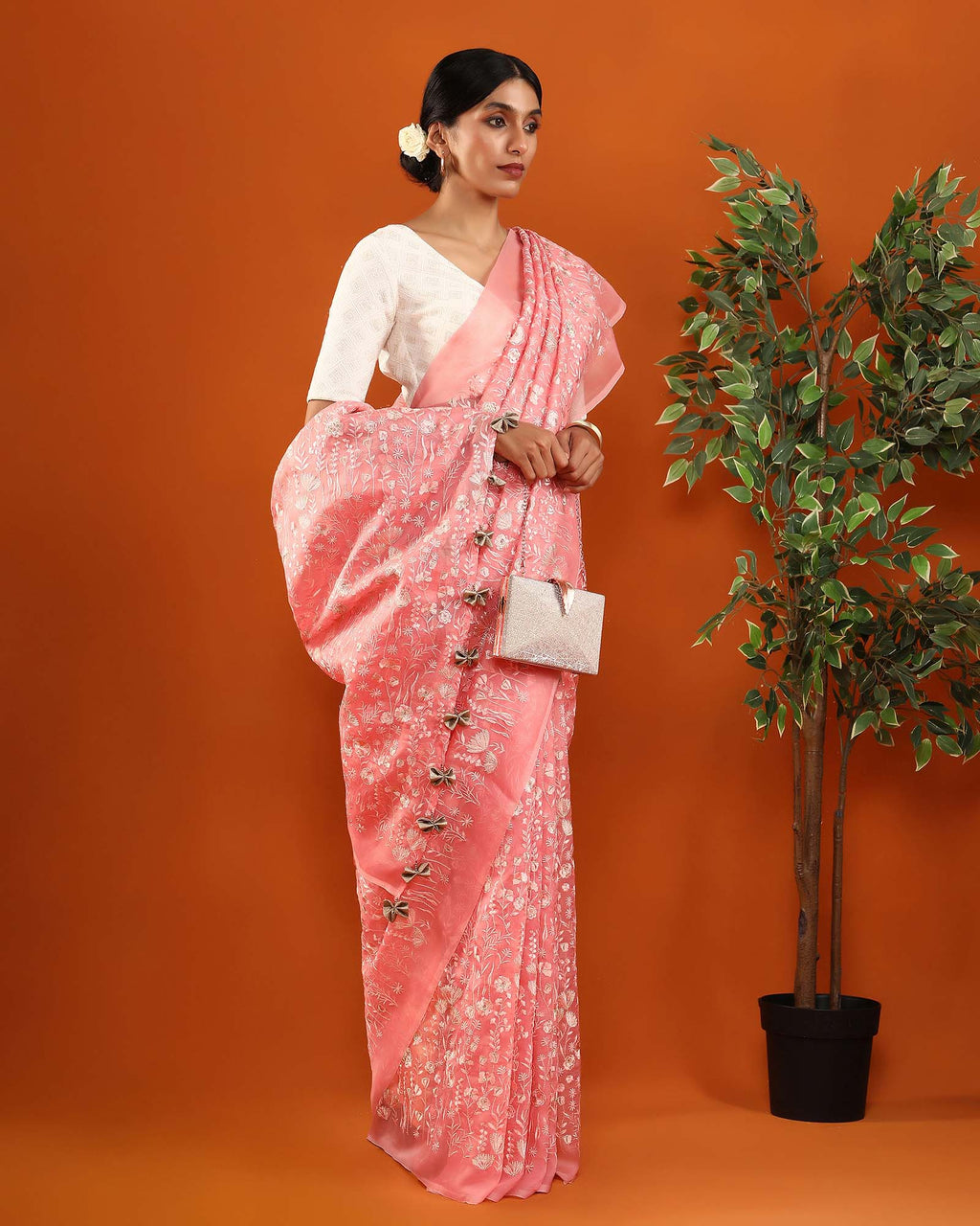 Pink Organza Silk Saree