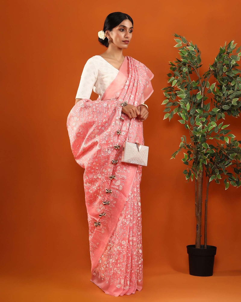 Pink Organza Silk Saree