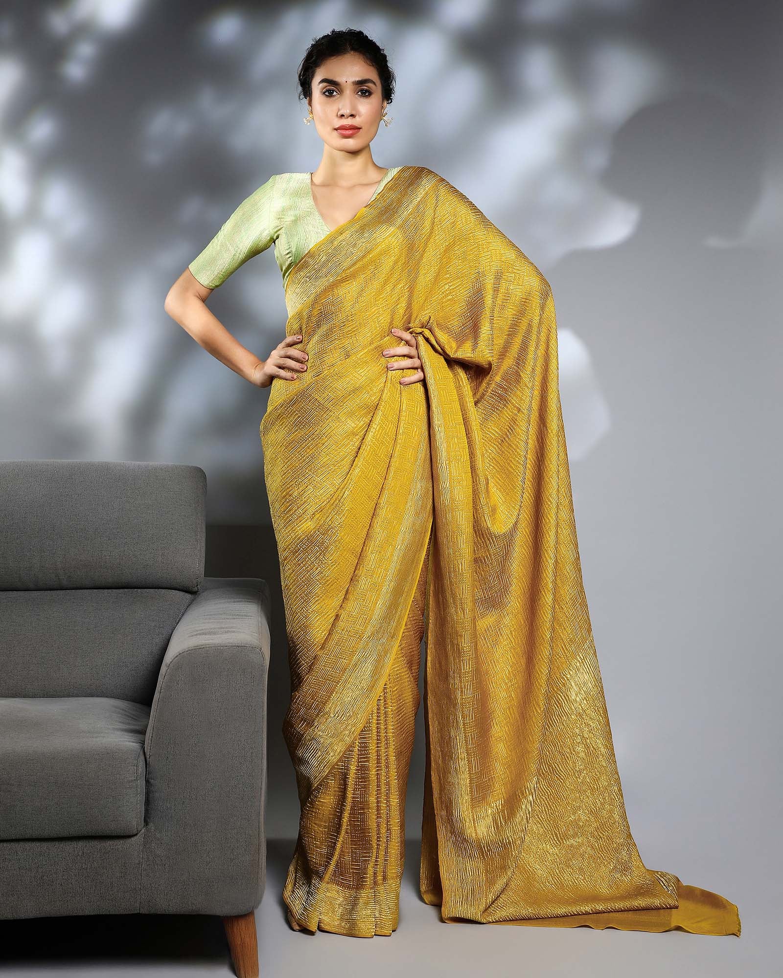 Yellow Mysore Crepe Silk Saree