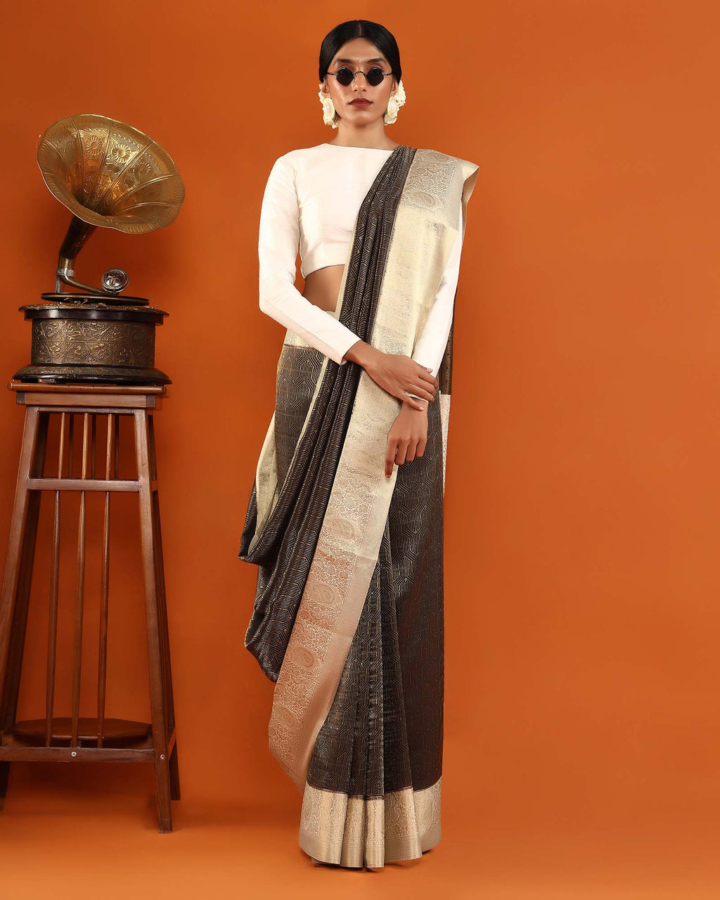Black Mysore Crepe Silk Saree