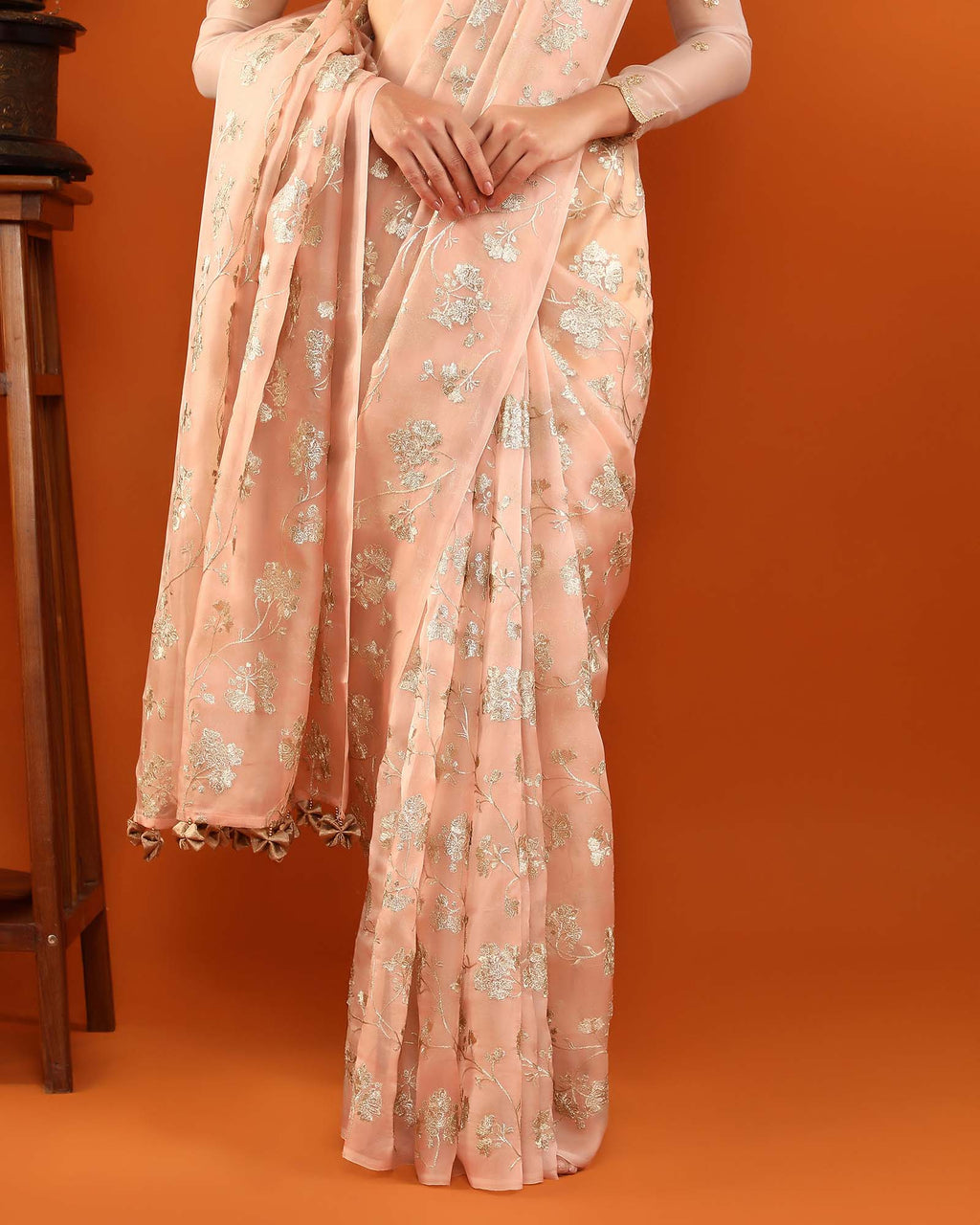 Peach Organza Silk Saree