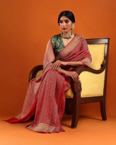 Red Mysore Crepe Silk Saree