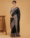 Black  Woven Embroidered Fancy Blended Tussar Silk  Saree