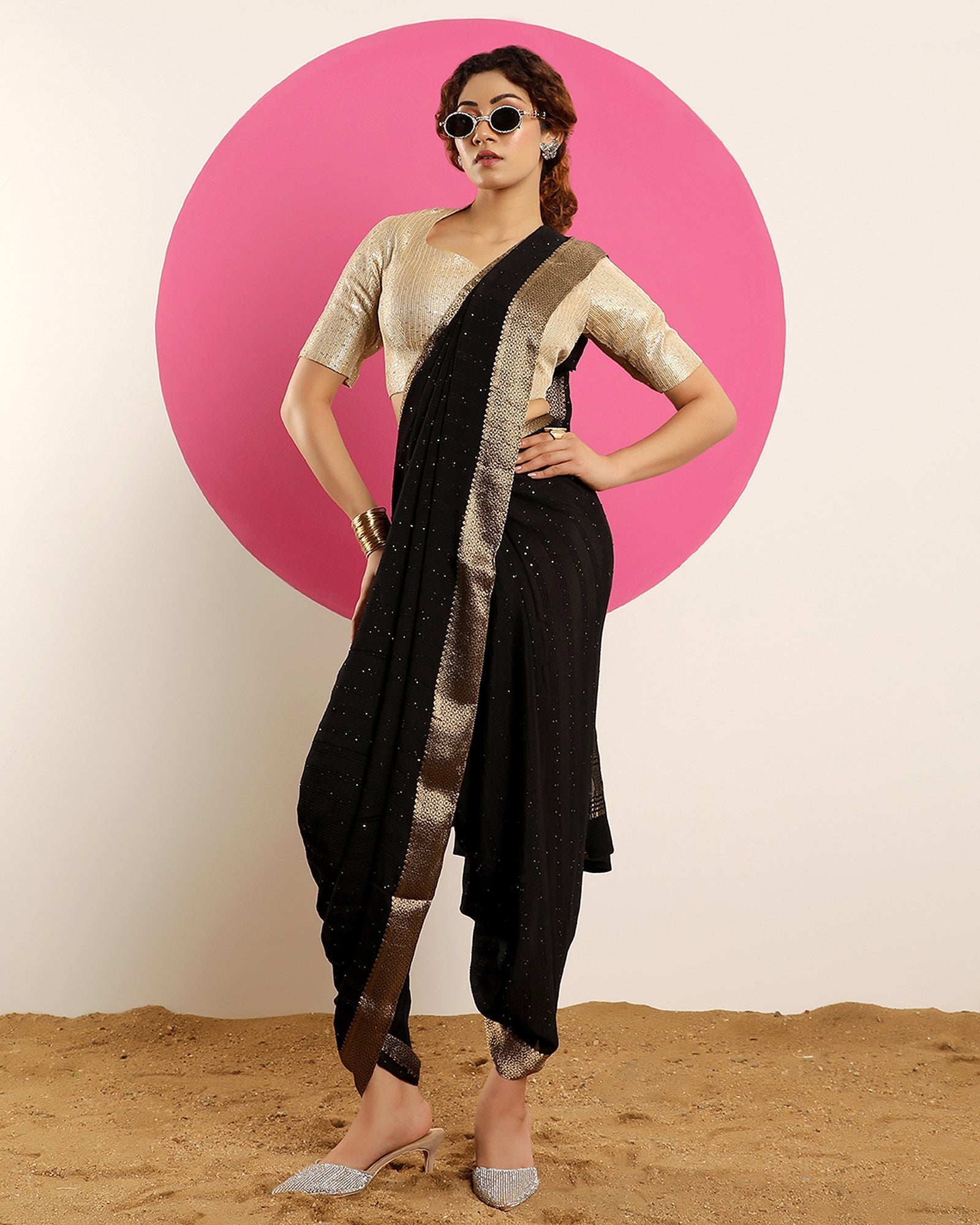 Black Embroidered  Fancy Blended Georgette Saree