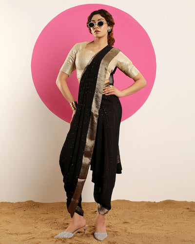 Black Embroidered  Fancy Blended Georgette Saree