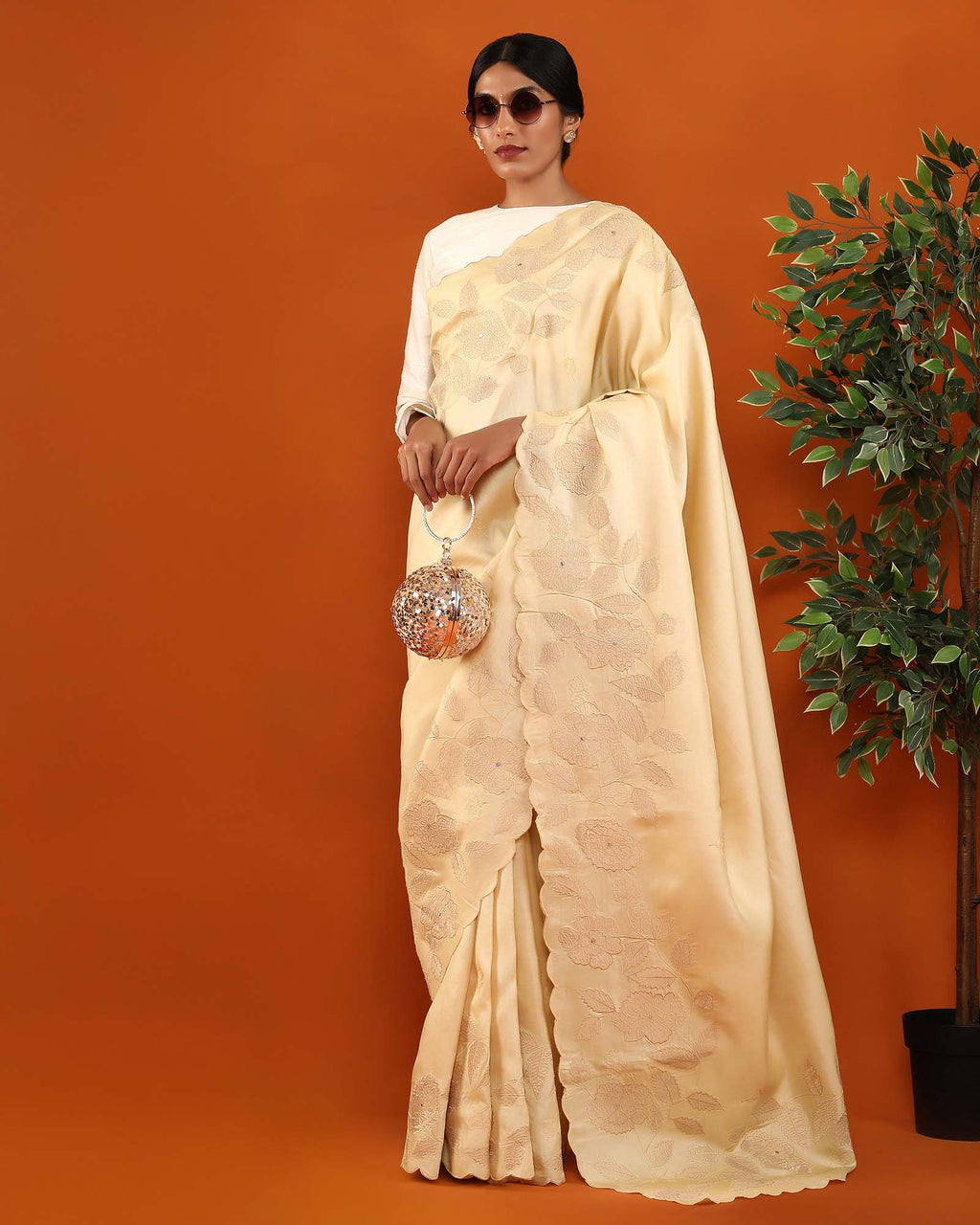 Beige Tussar Silk Saree