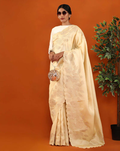 Beige Tussar Silk Saree