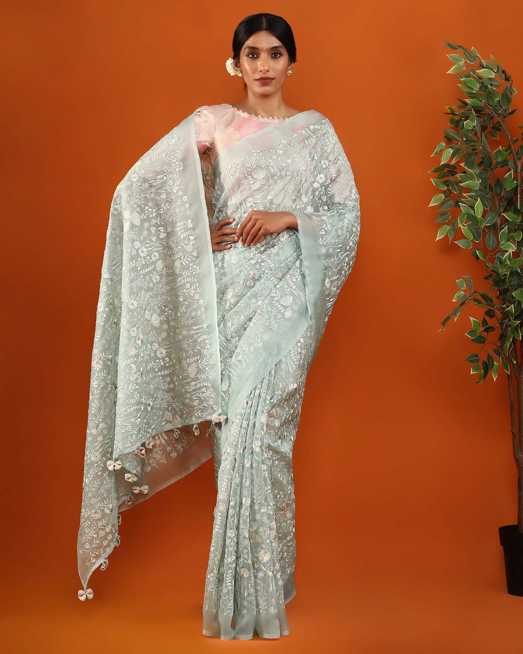 Green Organza Silk Saree