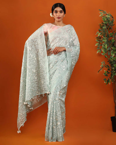 Green Organza Silk Saree