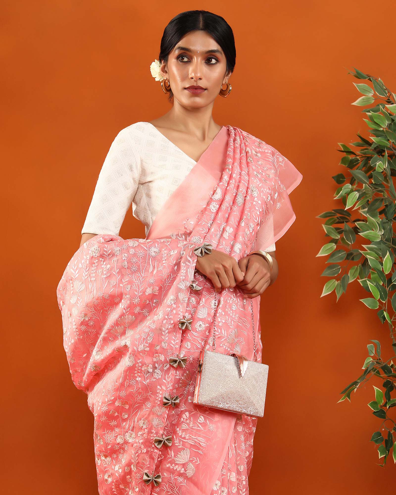 Pink Organza Silk Saree