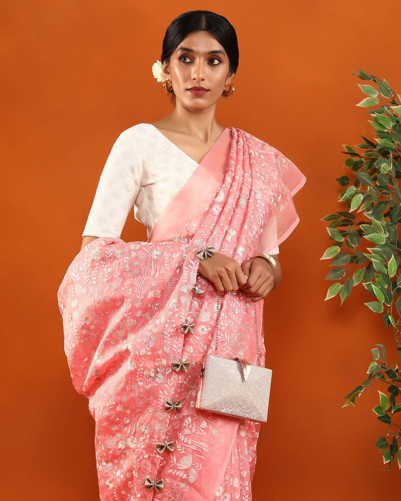 Pink Organza Silk Saree