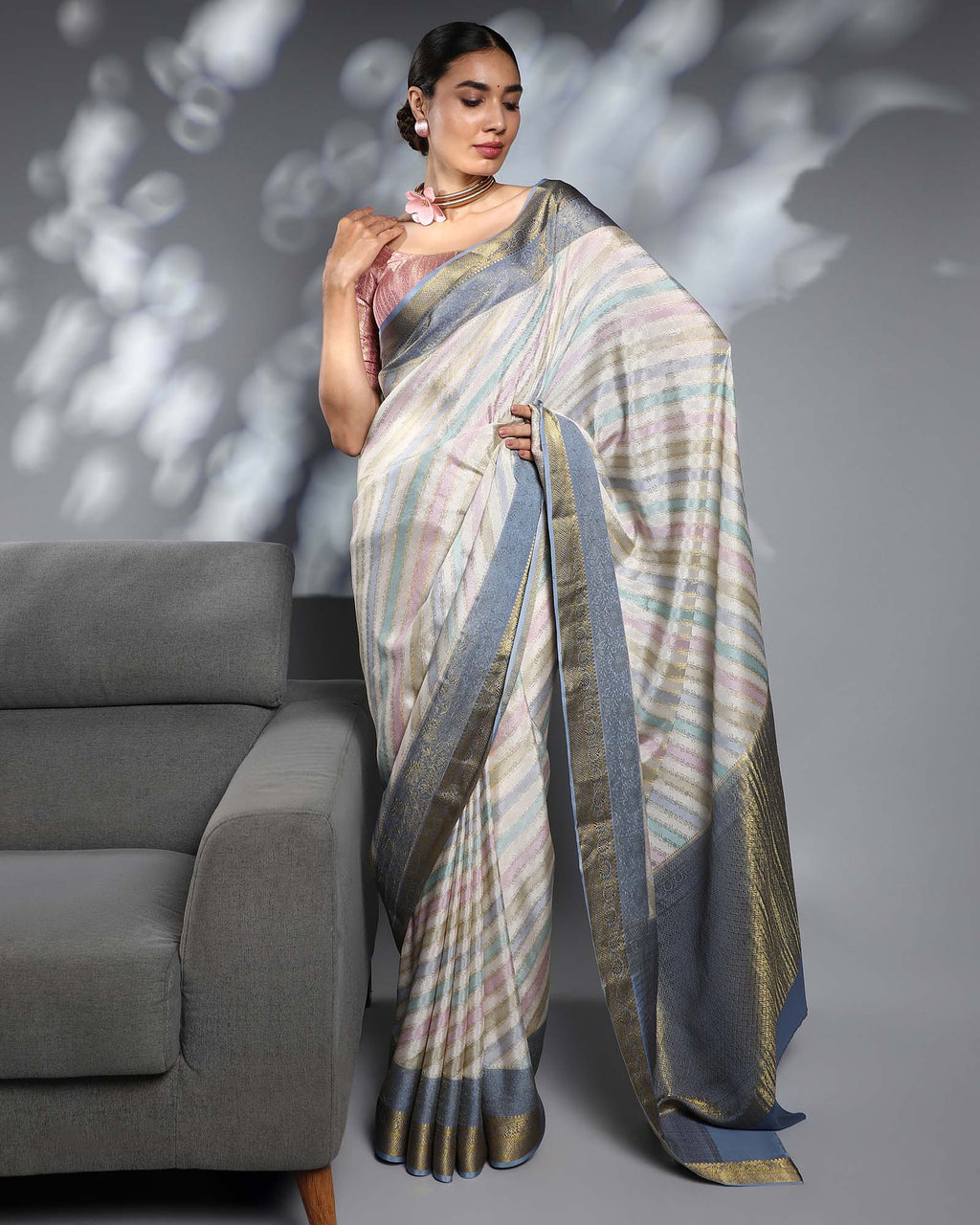 Multicolour Mysore Crepe Silk Saree