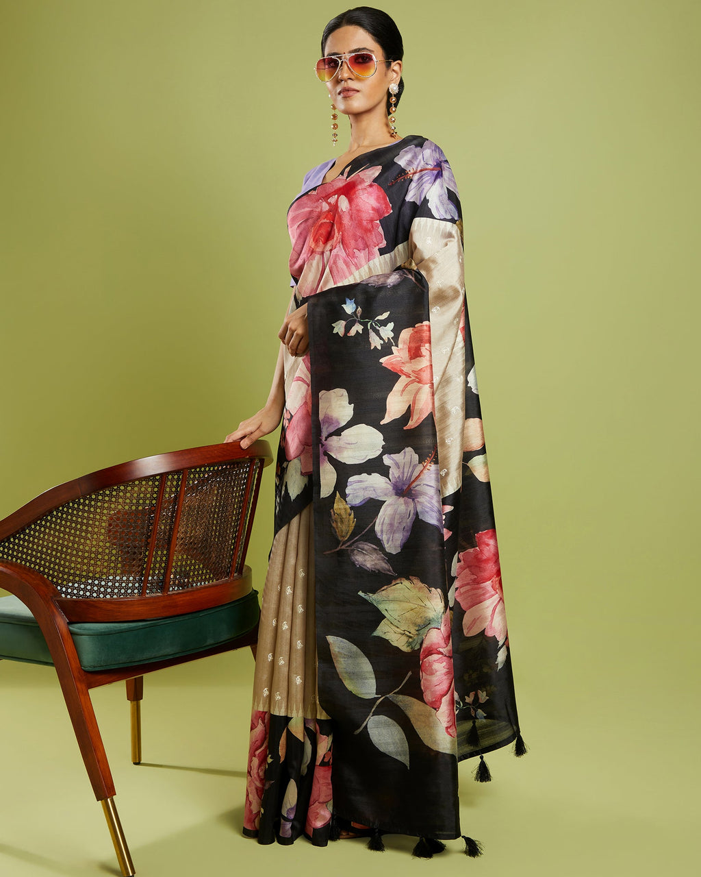 Floral Blended Tussar Saree Embroidered Formal Wear Saree
