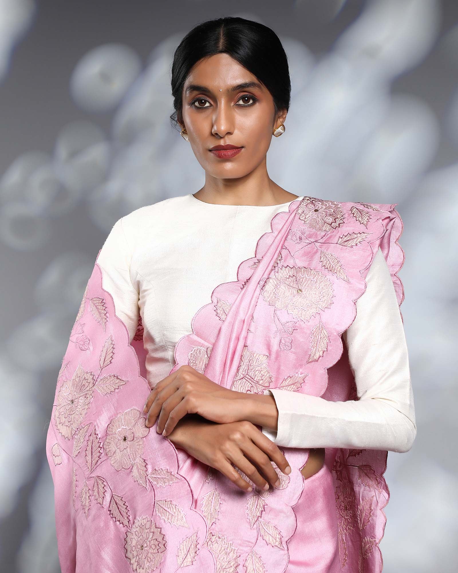 Pink Tussar Silk Saree
