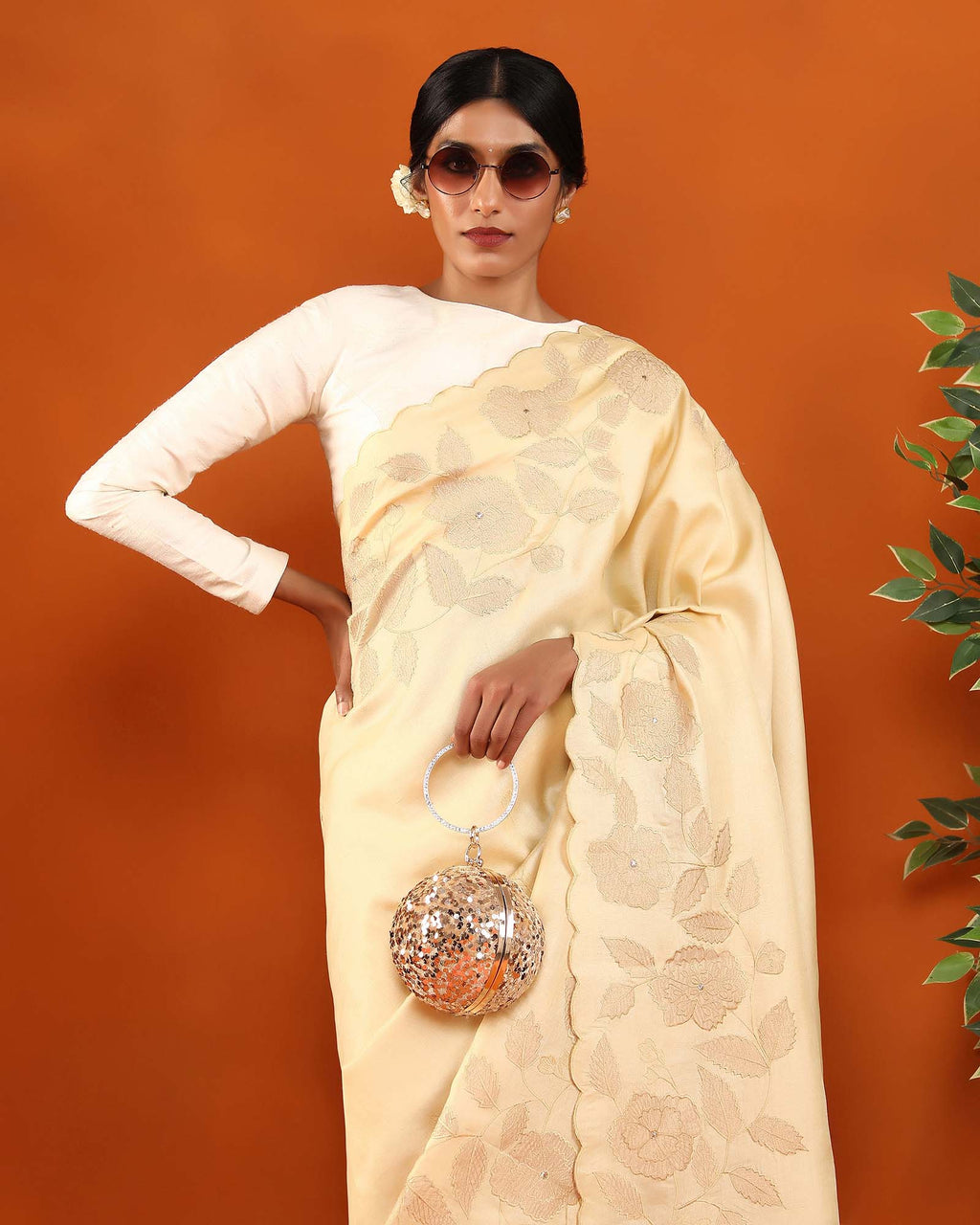 Beige Tussar Silk Saree