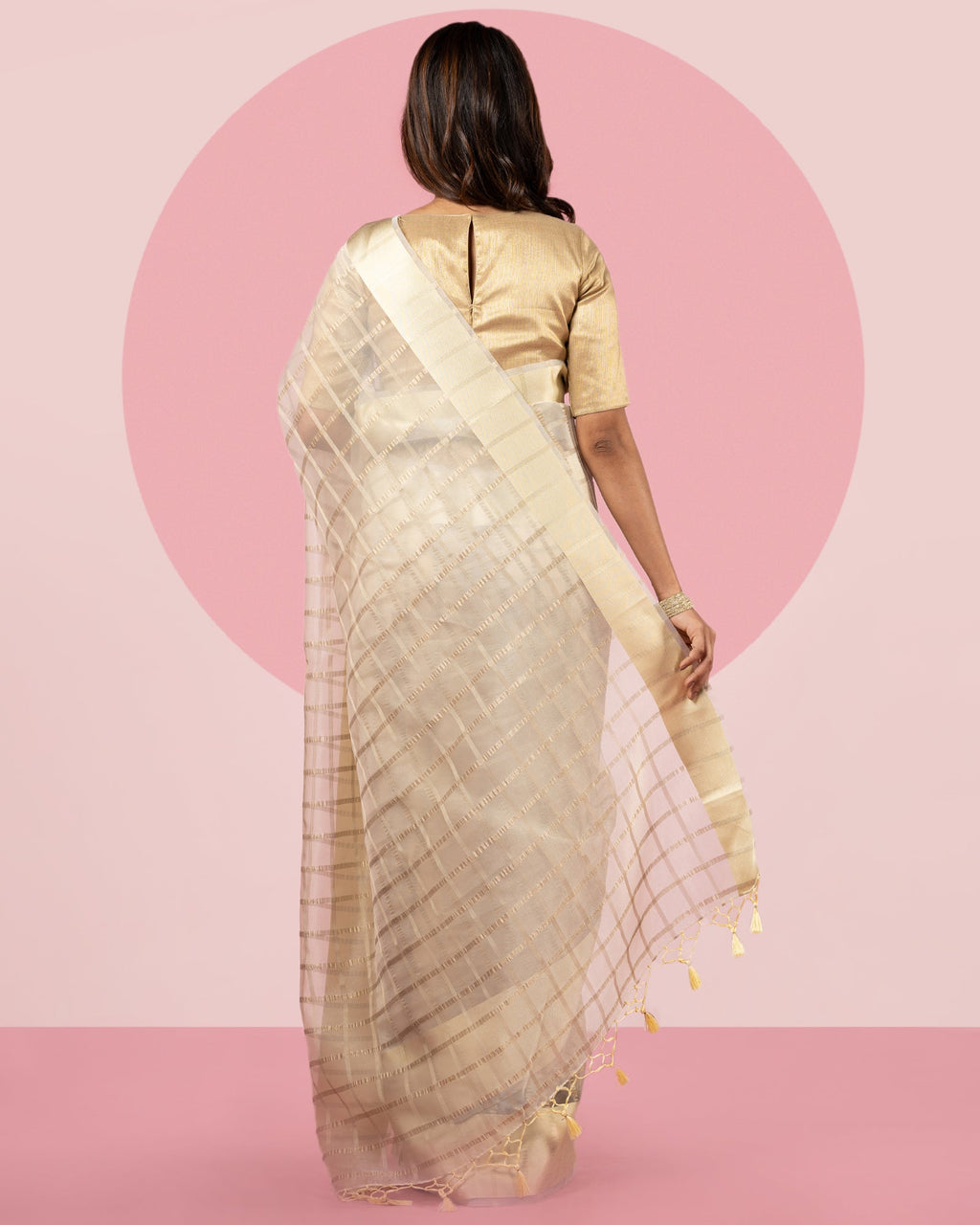 Checked Blended Kora Saree