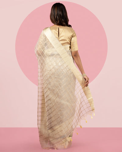 Checked Blended Kora Saree
