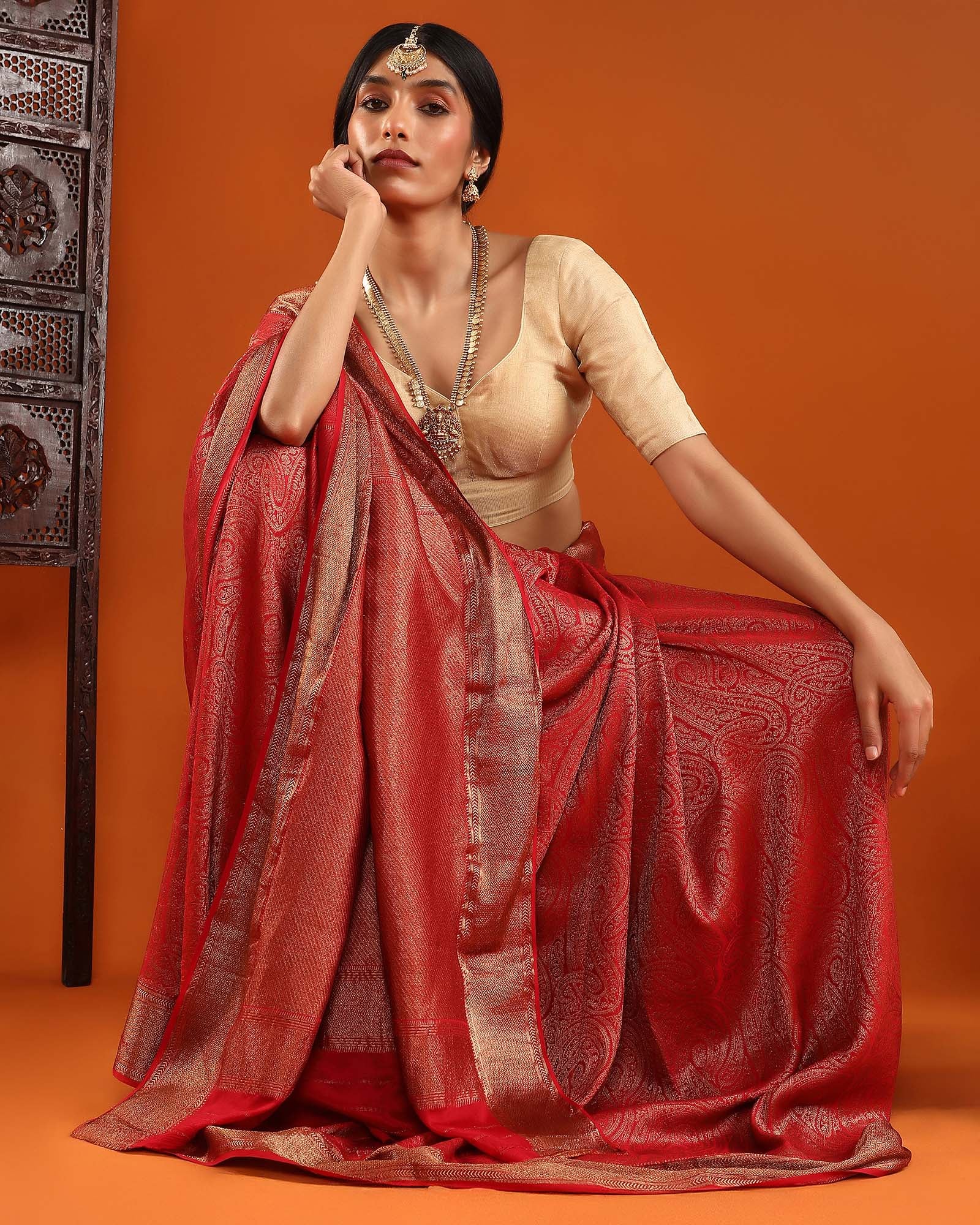 Red Mysore Crepe Silk Saree