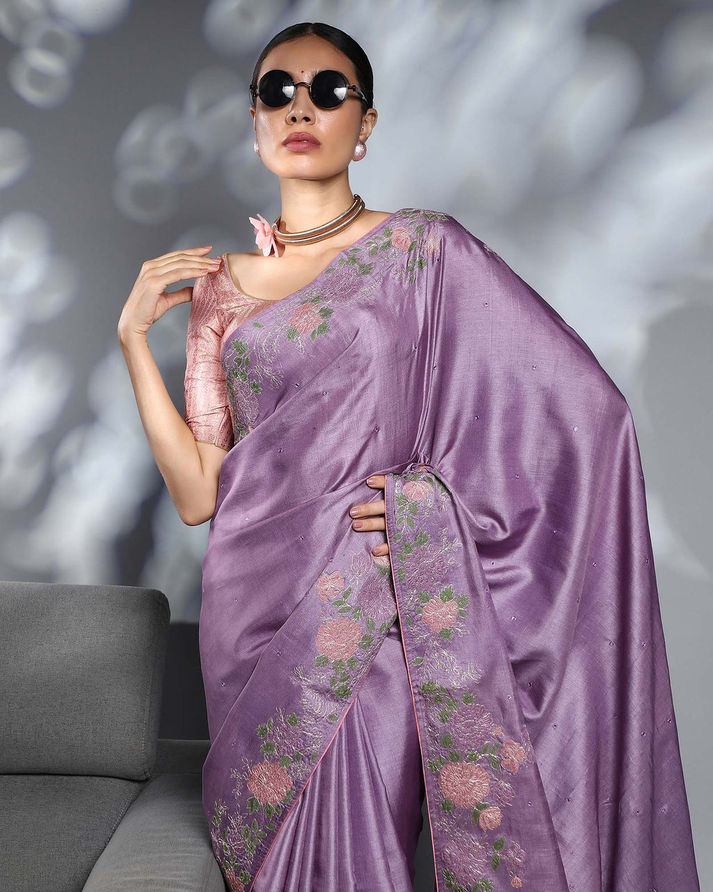 Purple Tussar Silk Saree