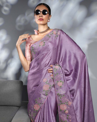 Purple Tussar Silk Saree
