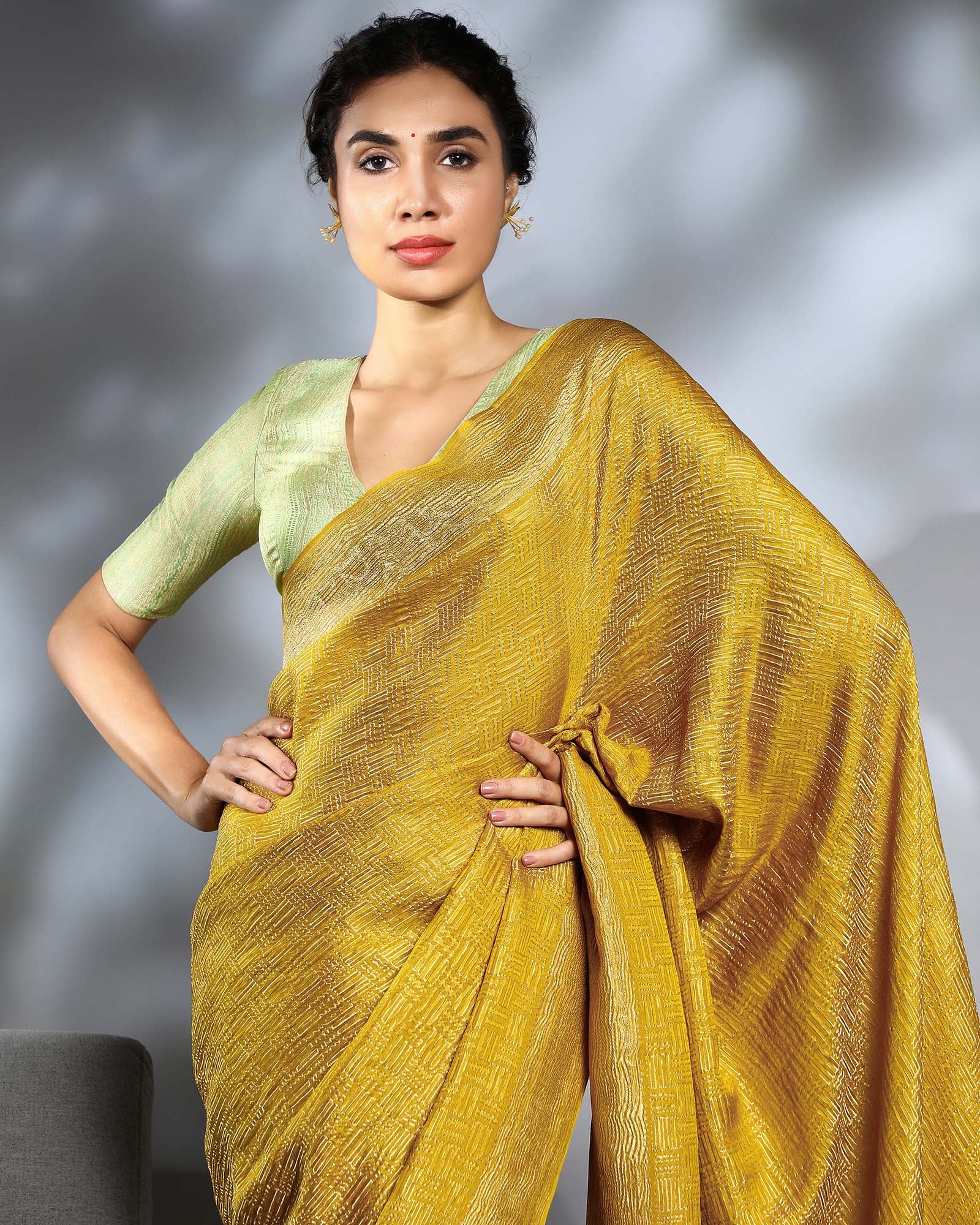 Yellow Mysore Crepe Silk Saree