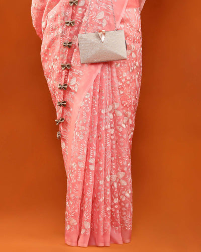 Pink Organza Silk Saree