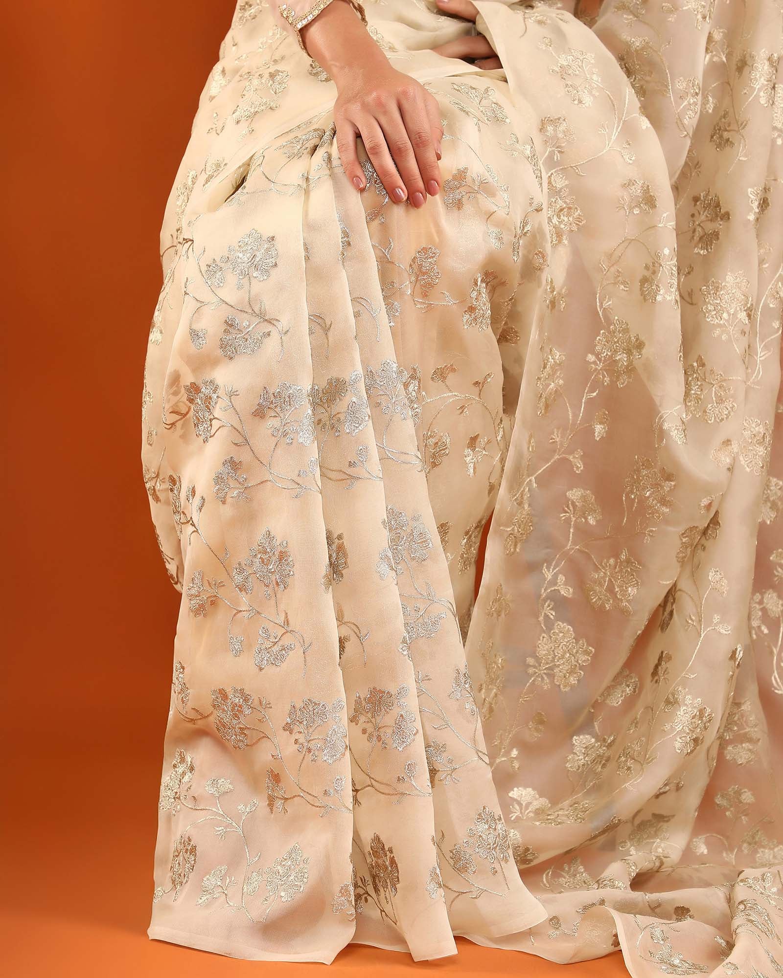 Beige Organza Silk Saree