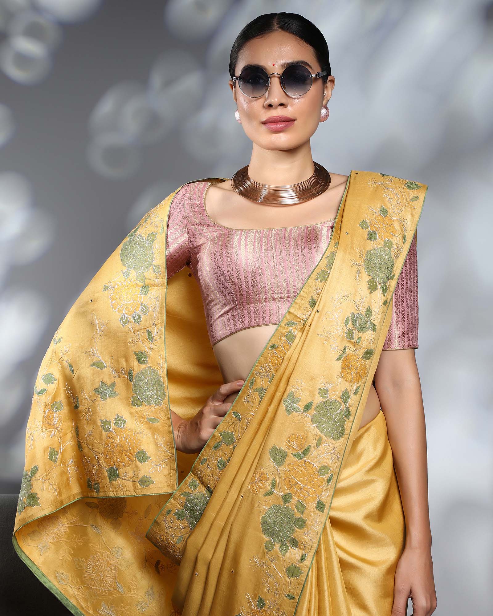 Yellow Tussar Silk Saree