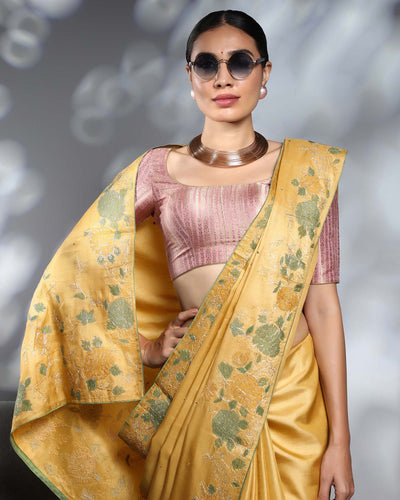 Yellow Tussar Silk Saree