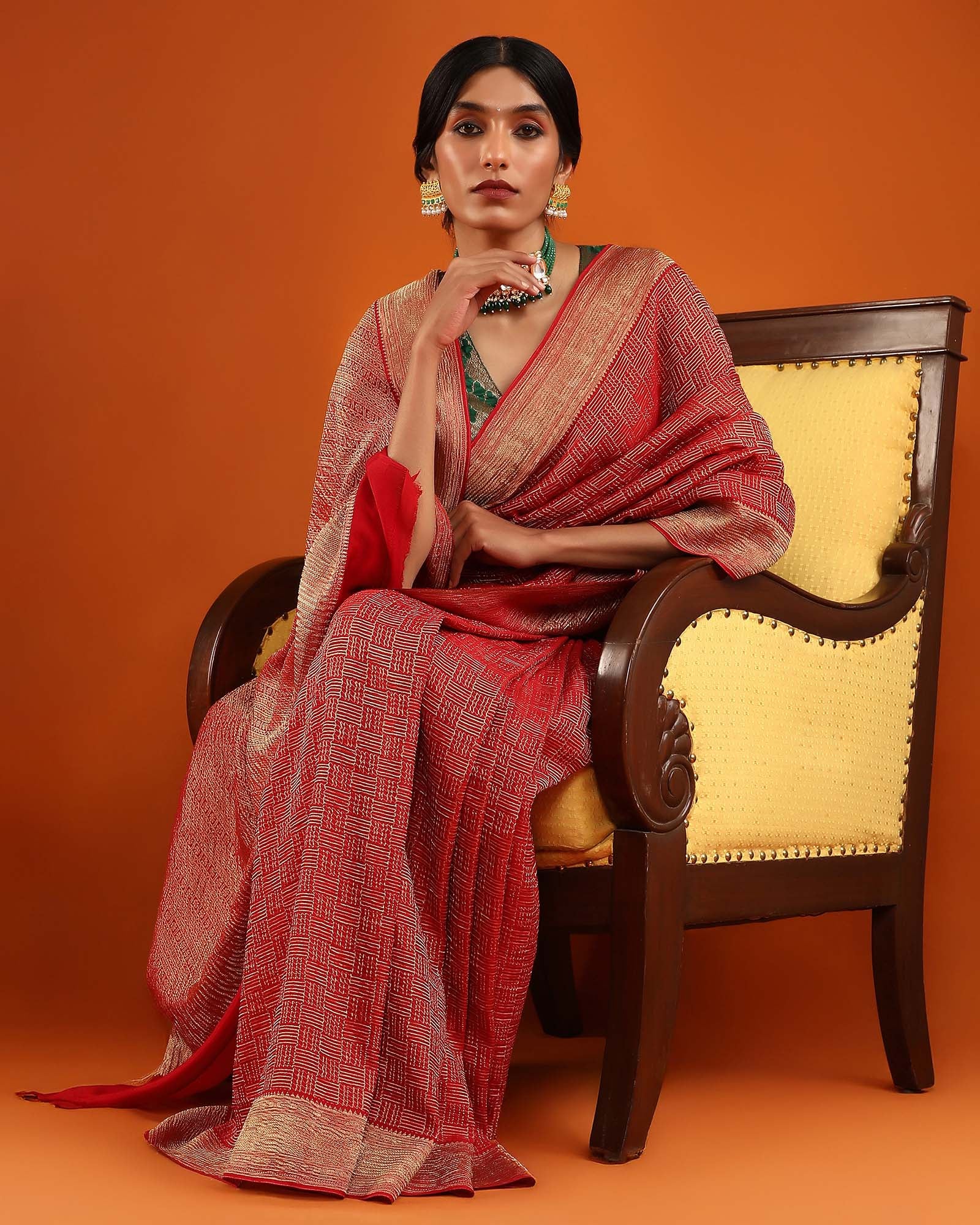 Red Mysore Crepe Silk Saree
