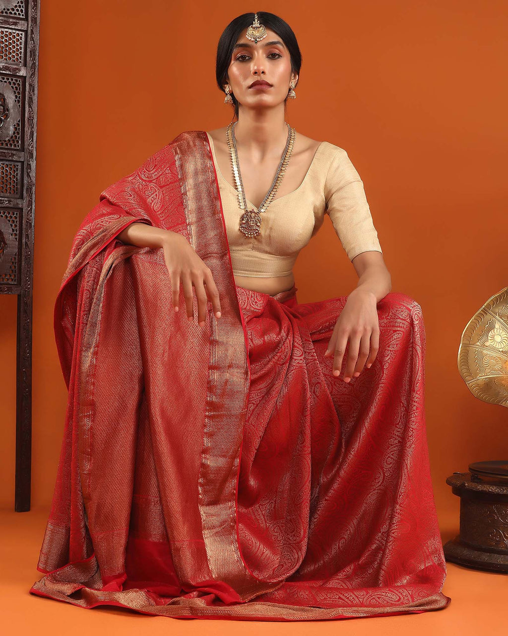 Red Mysore Crepe Silk Saree