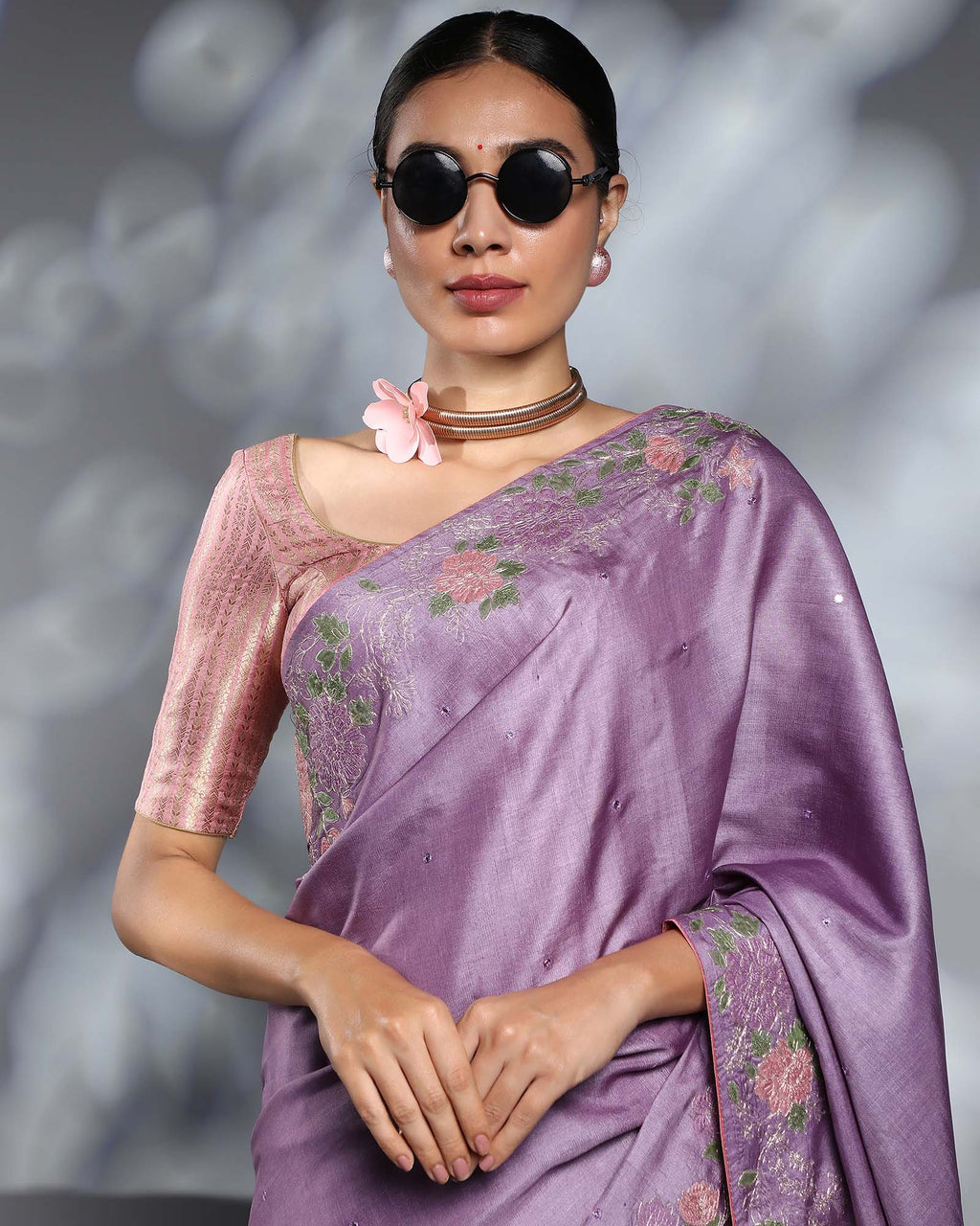 Purple Tussar Silk Saree