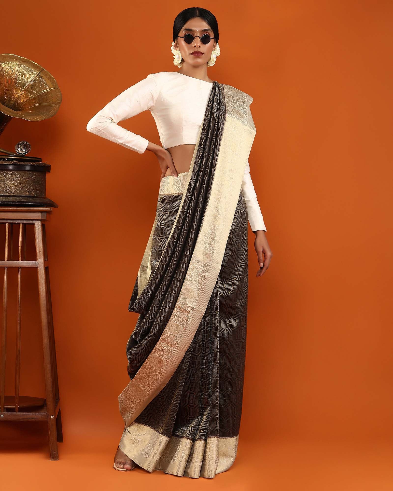 Black Mysore Crepe Silk Saree