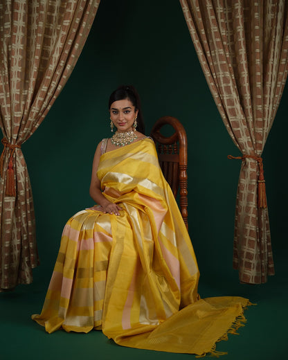 Golden Yelllow Kanchivaram Silk Saree