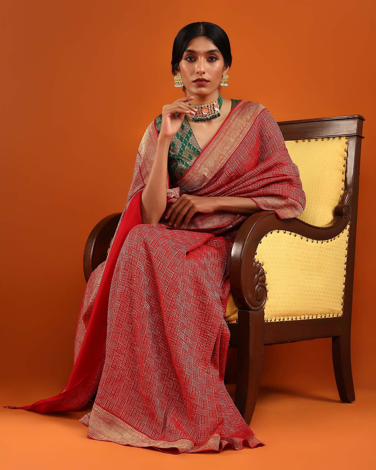Red Mysore Crepe Silk Saree