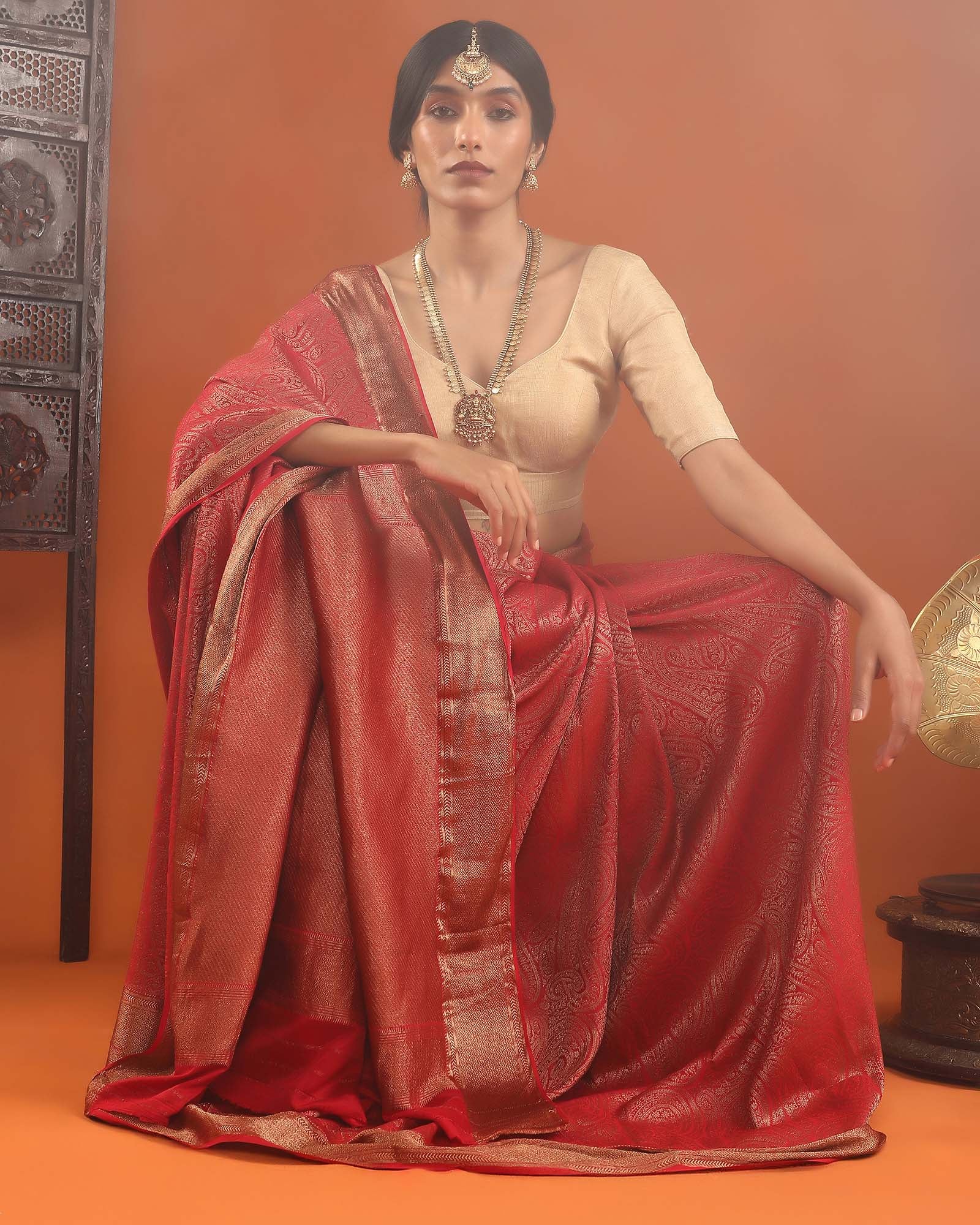Red Mysore Crepe Silk Saree