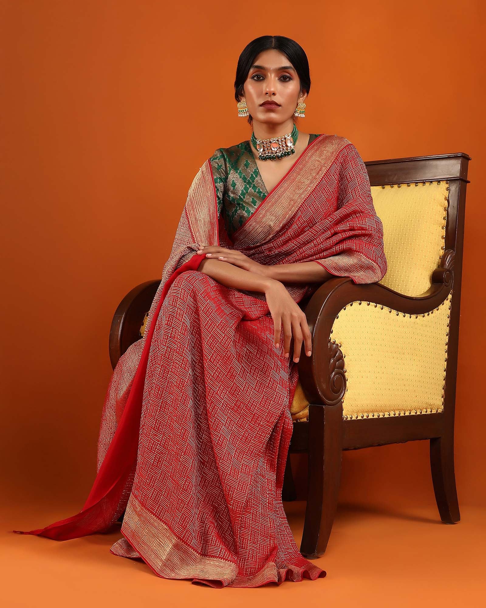 Red Mysore Crepe Silk Saree