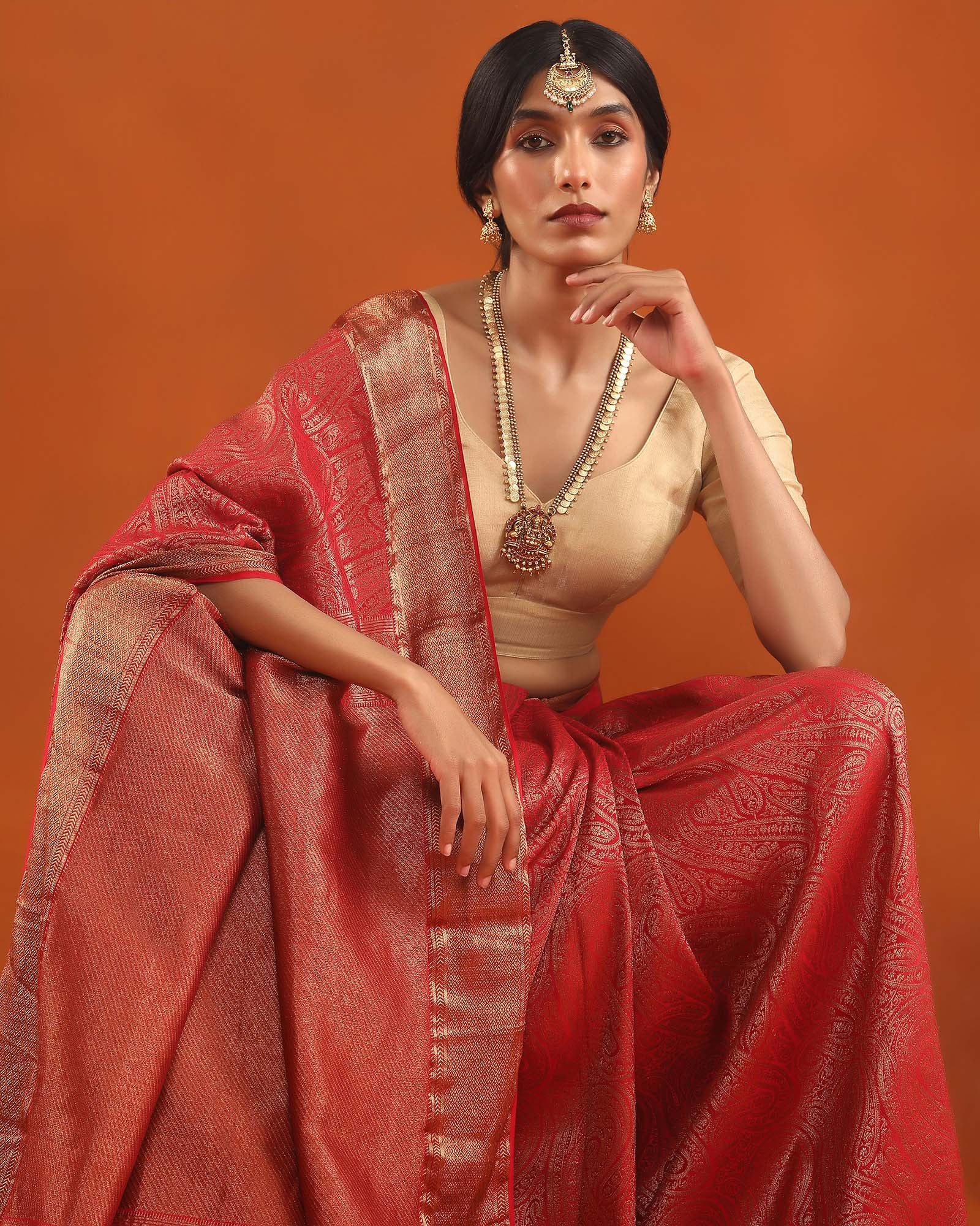 Red Mysore Crepe Silk Saree