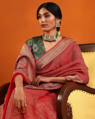 Red Mysore Crepe Silk Saree