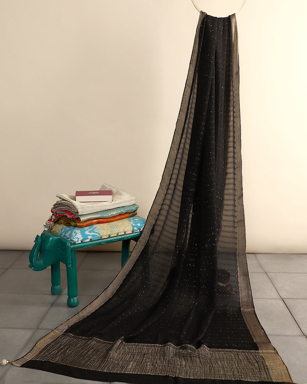 Black Embroidered  Fancy Blended Georgette Saree