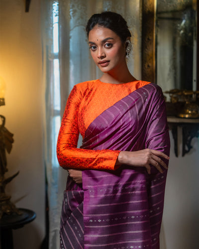 Purple Pure Soft Silk Saree