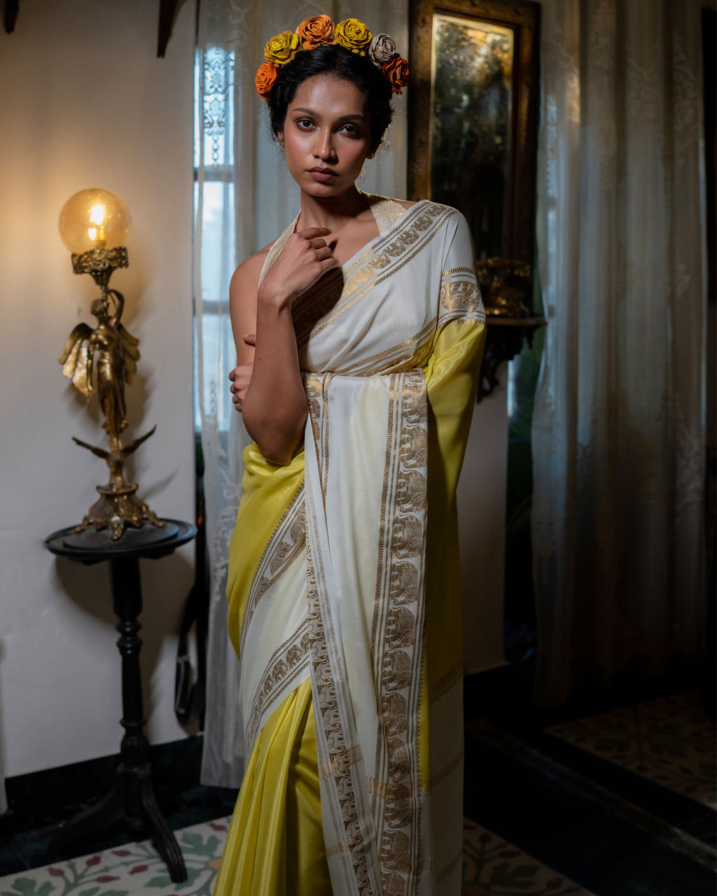 Yellow Mysore Crepe Silk Saree